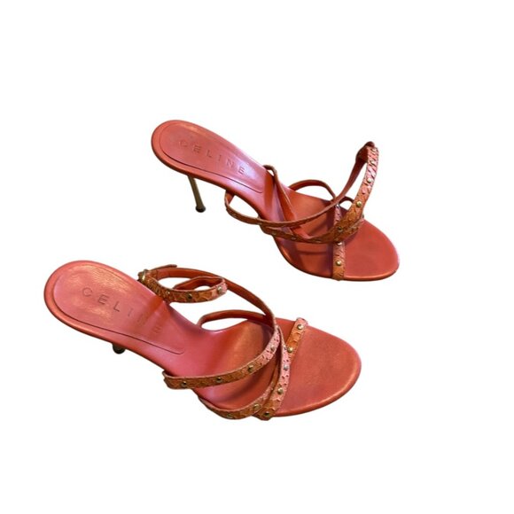 Vintage Celine Orange Python Snake sexy strapy Gladiator Sandals stiletto heels - Picture 7 of 11